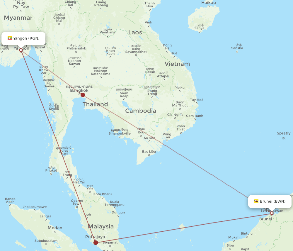 BWN-RGN flight routes