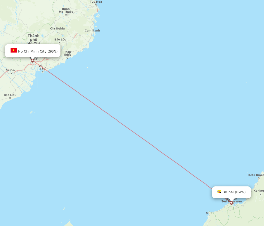 Bandar Seri Begawan - Ho Chi Minh City route map and flight paths
