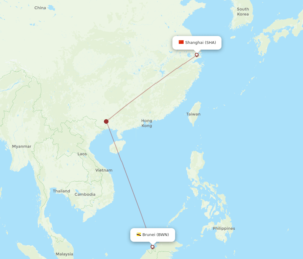 BWN-SHA flight routes