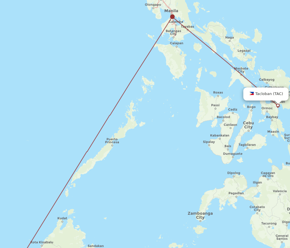 BWN-TAC flight routes