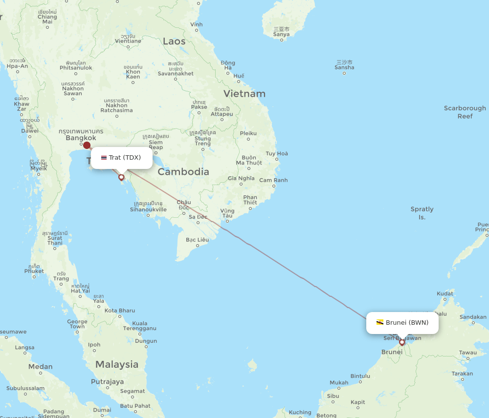 Trat - Bandar Seri Begawan route map and flight paths