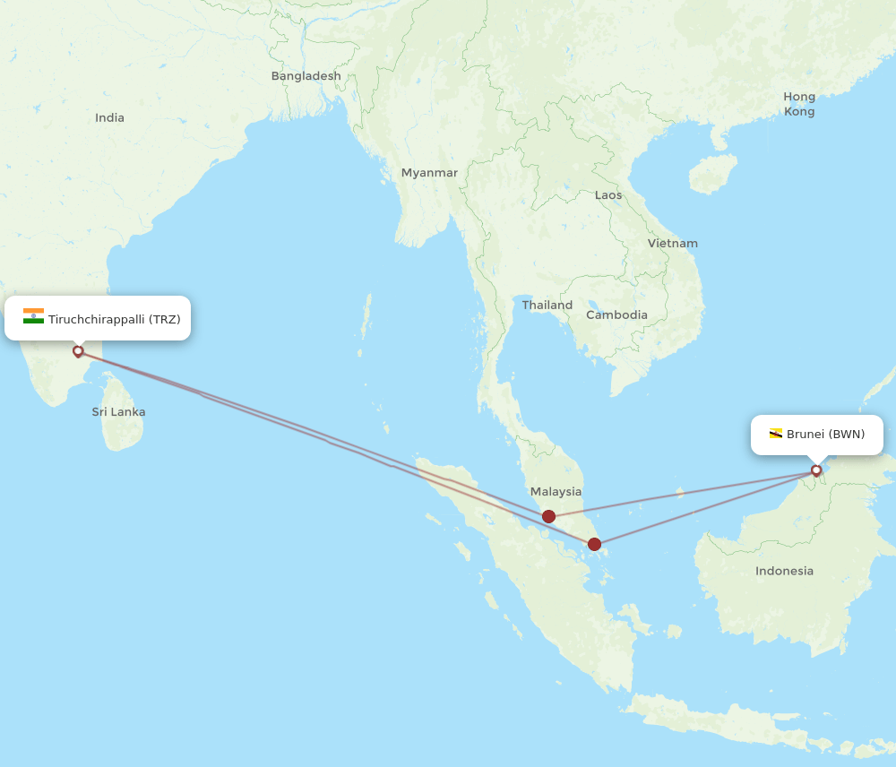 BWN-TRZ flight routes