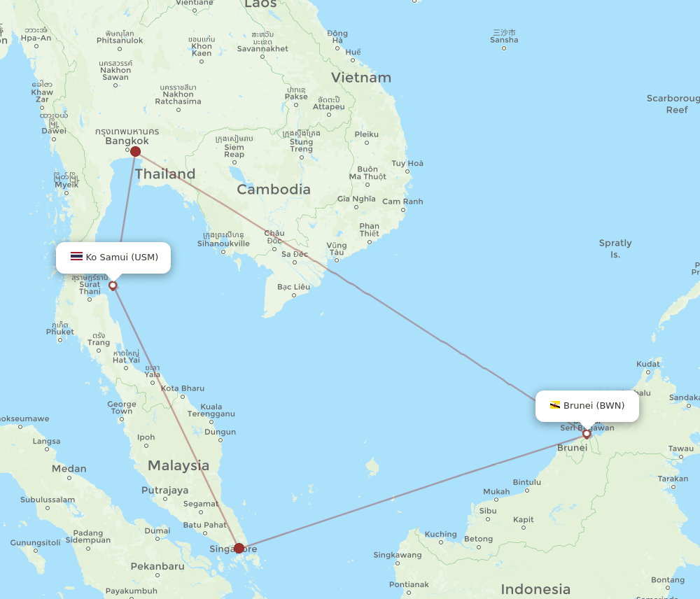 BWN to USM flights and routes map