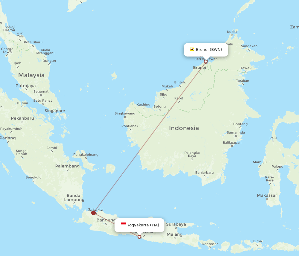 BWN-YIA flight routes