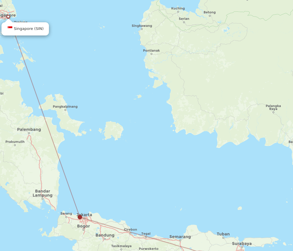 Singapore - Banyuwangi route map and flight paths