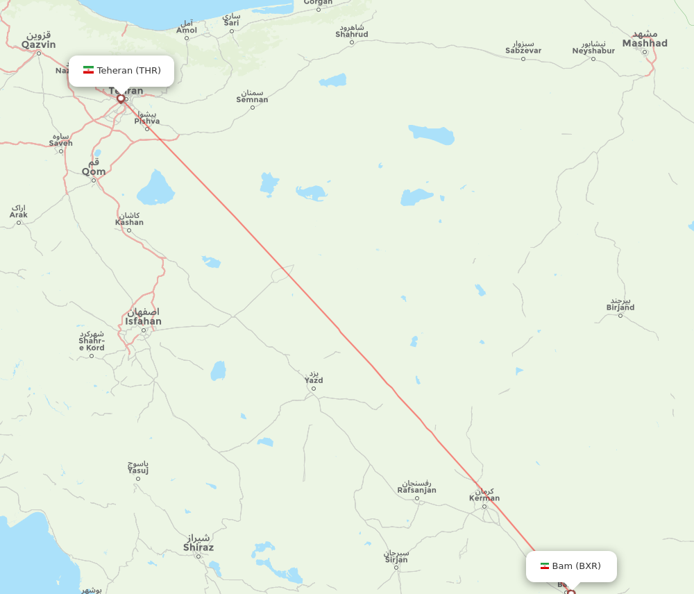 BXR to THR flights and routes map