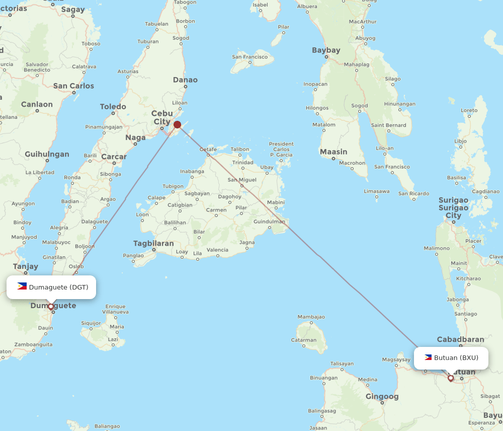 Butuan - Dumaguete route map and flight paths