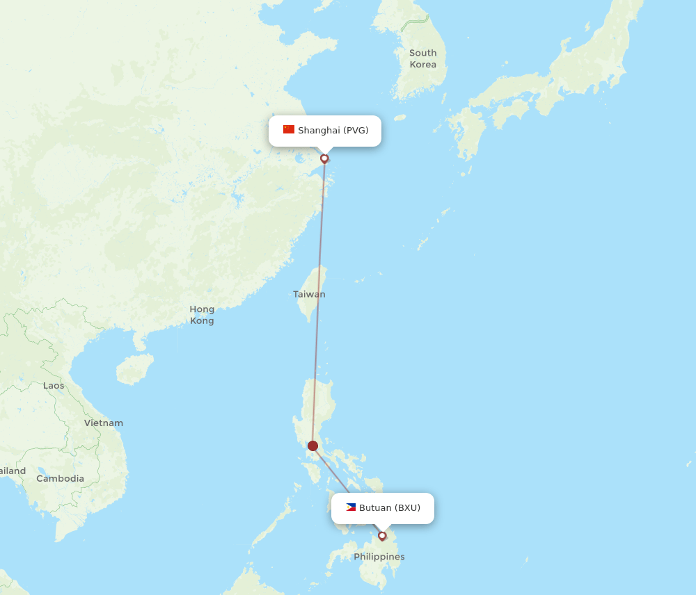 Shanghai - Butuan route map and flight paths