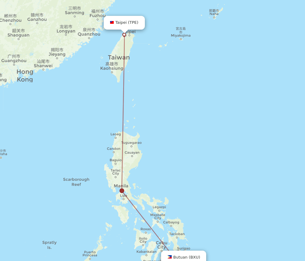 BXU to TPE flights and routes map