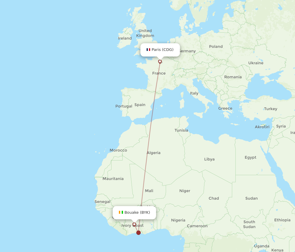 BYK to CDG flights and routes map