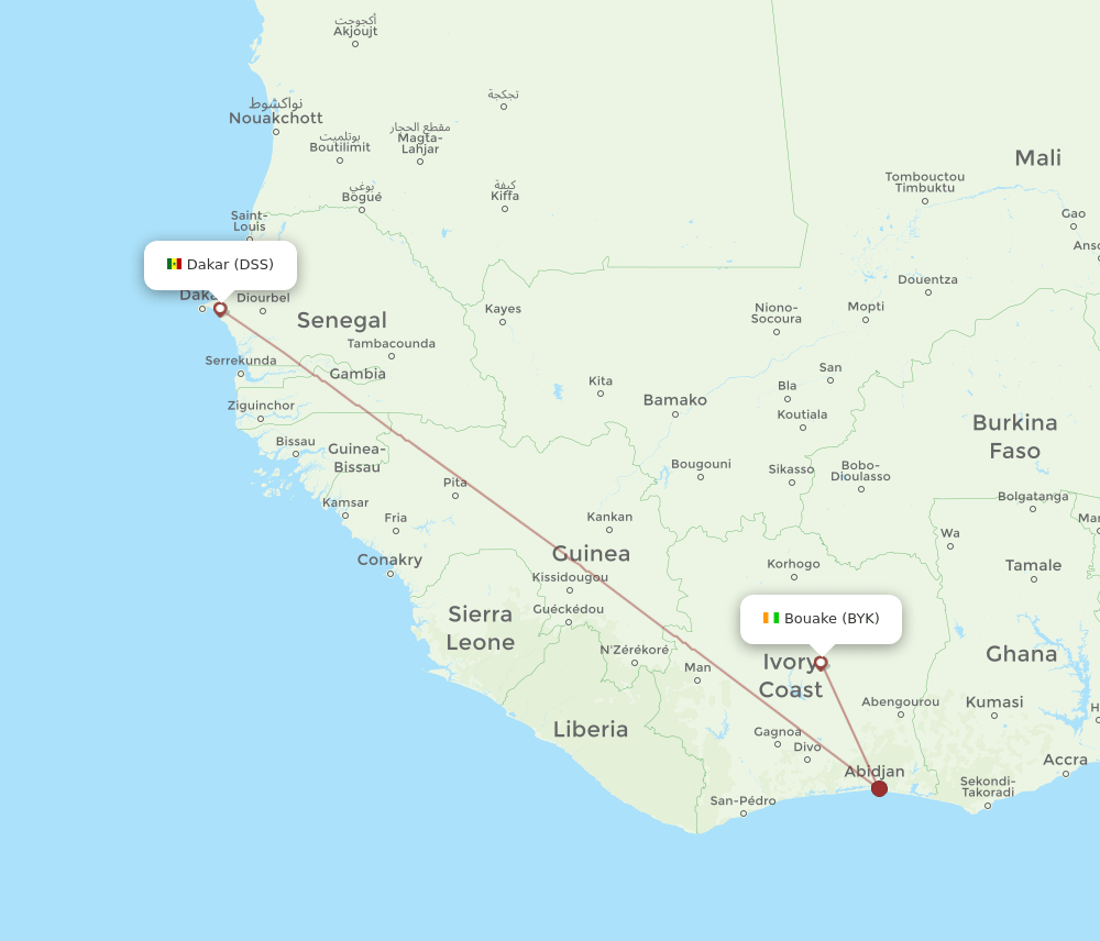 BYK to DSS flights and routes map