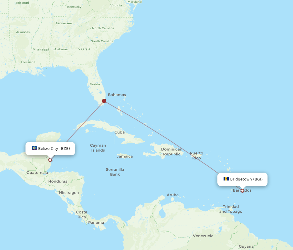 BGI to BZE flights and routes map