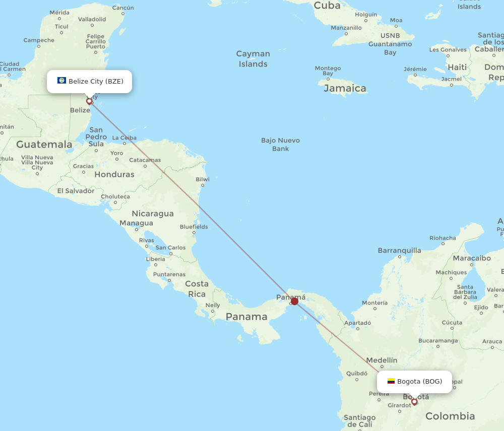 BZE-BOG flight routes