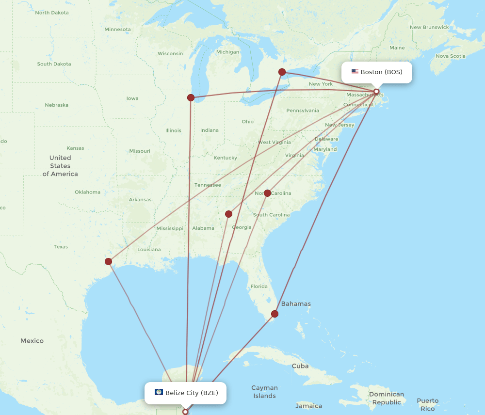 BZE-BOS flight routes