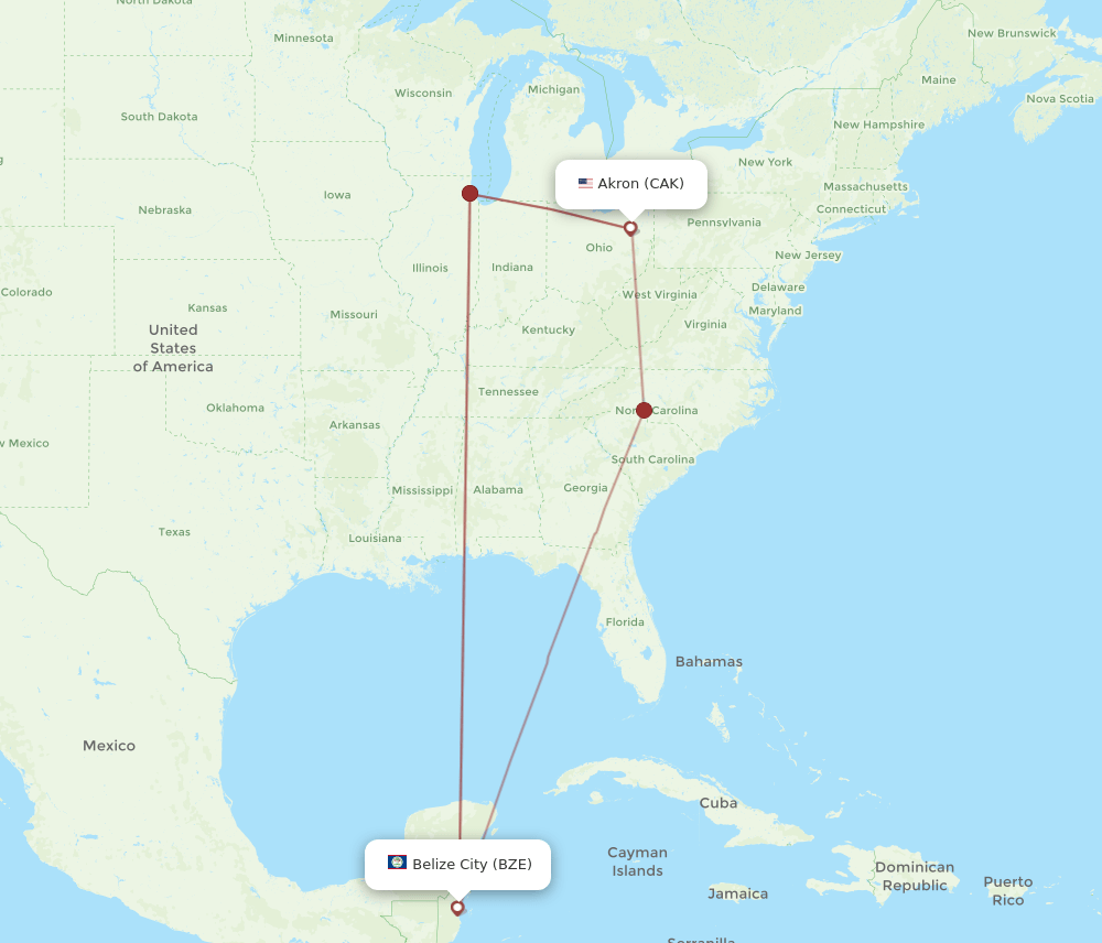 BZE-CAK flight routes
