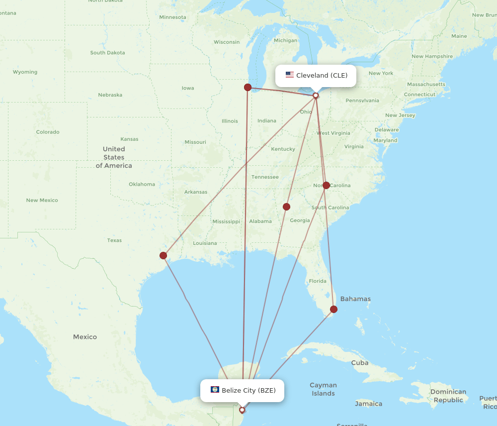BZE-CLE flight routes