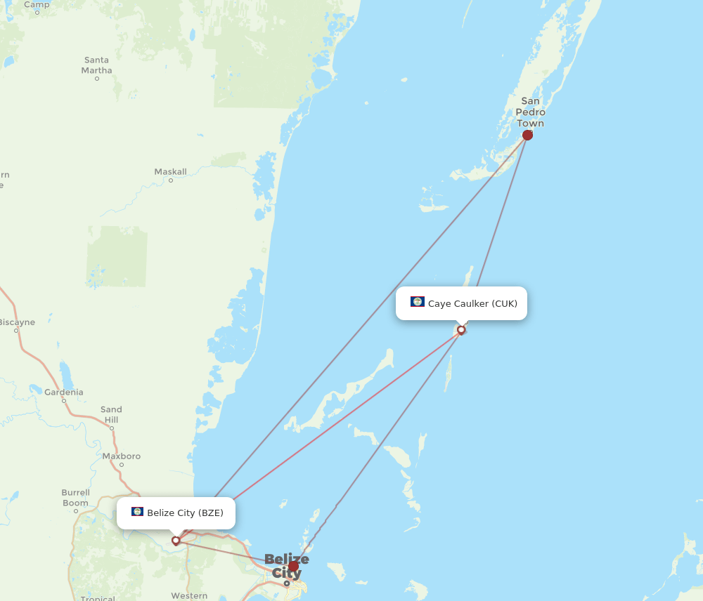 BZE to CUK flights and routes map