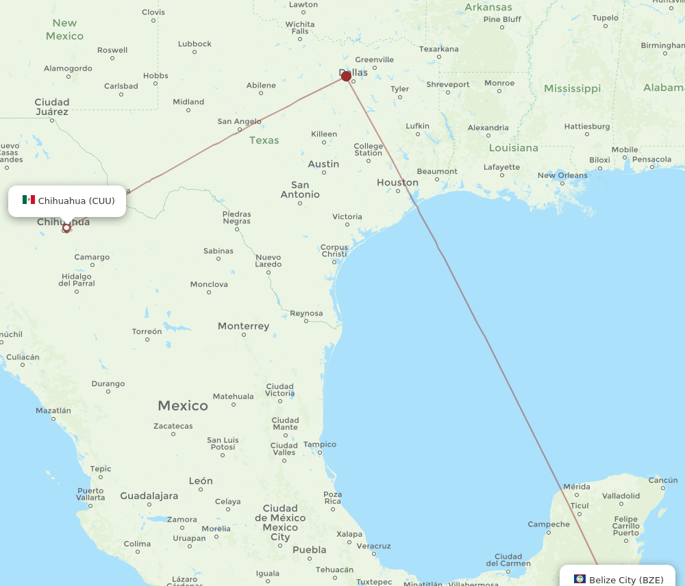 BZE to CUU flights and routes map
