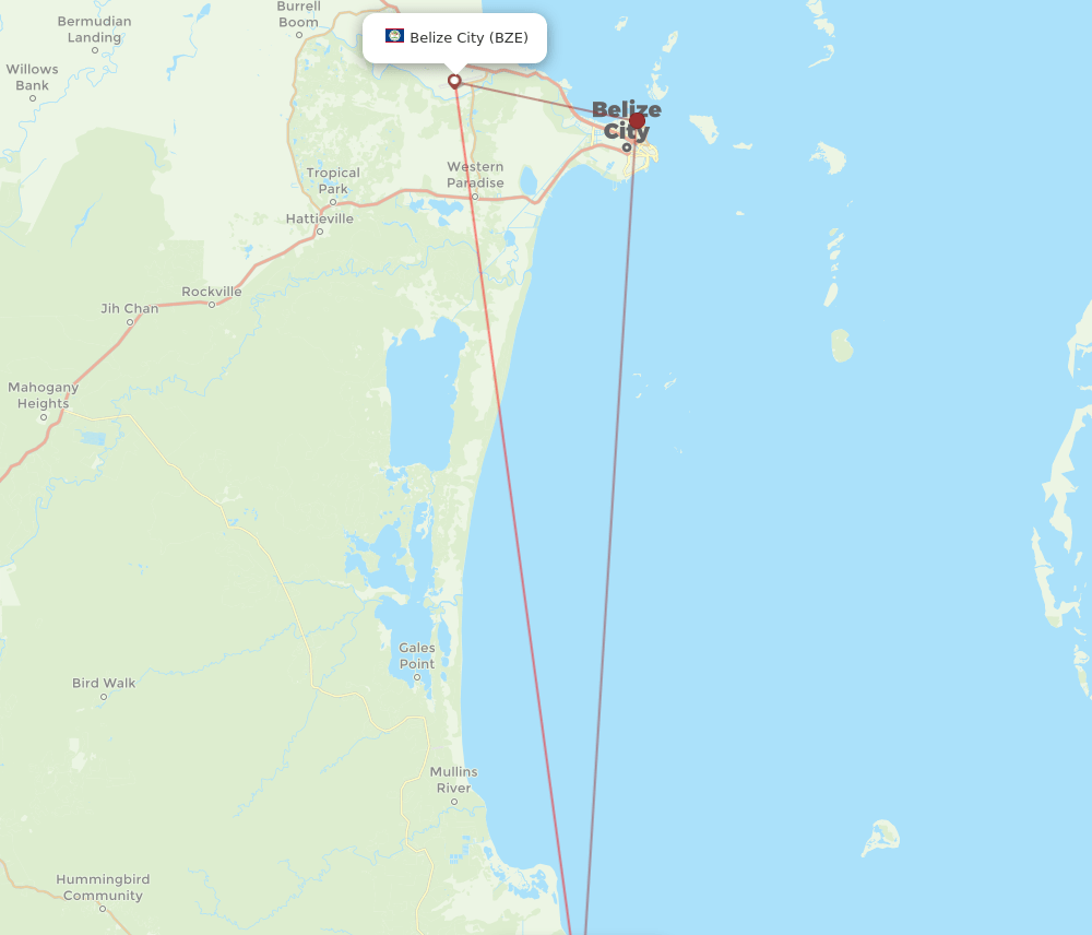 Belize City - Dangriga route map and flight paths