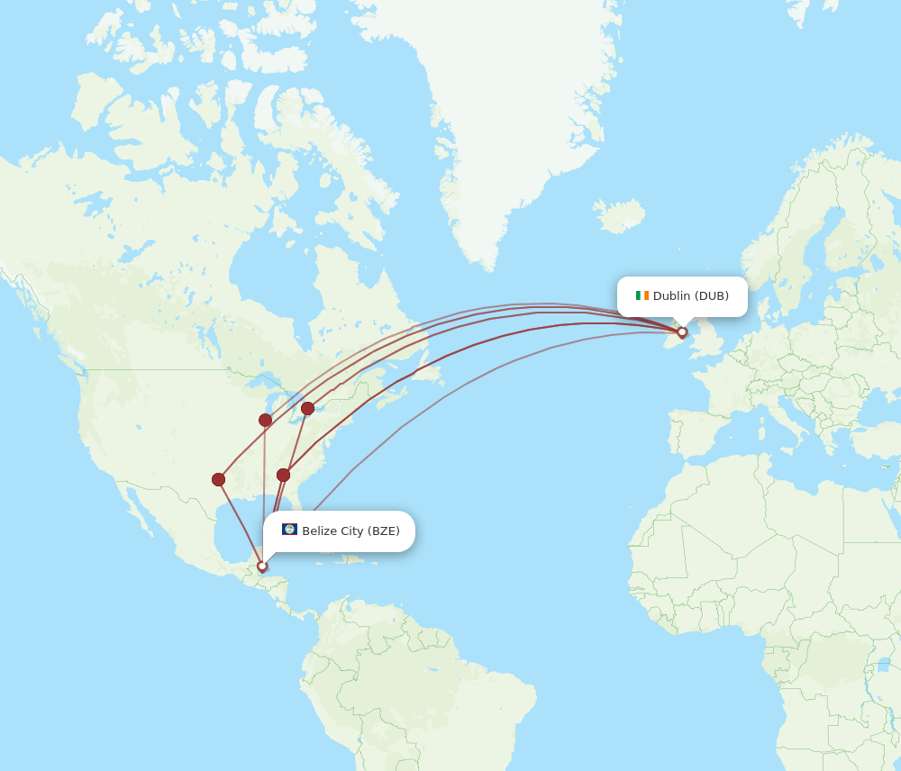 DUB to BZE flights and routes map