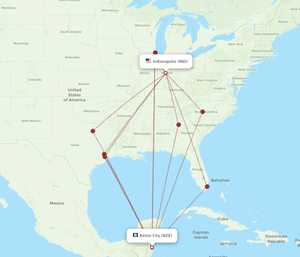 BZE-IND flight routes