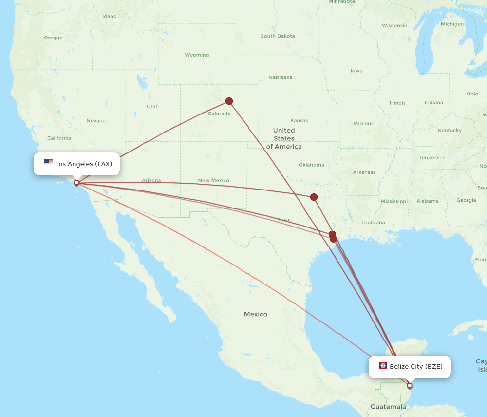 BZE-LAX flight routes