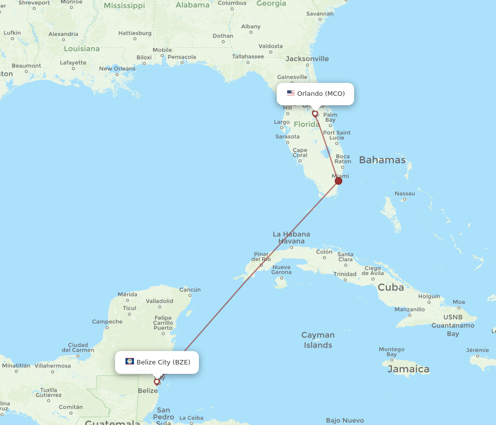 BZE-MCO flight routes