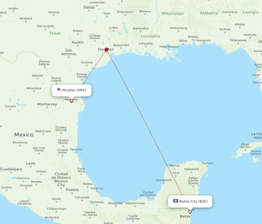 BZE to MFE flights and routes map