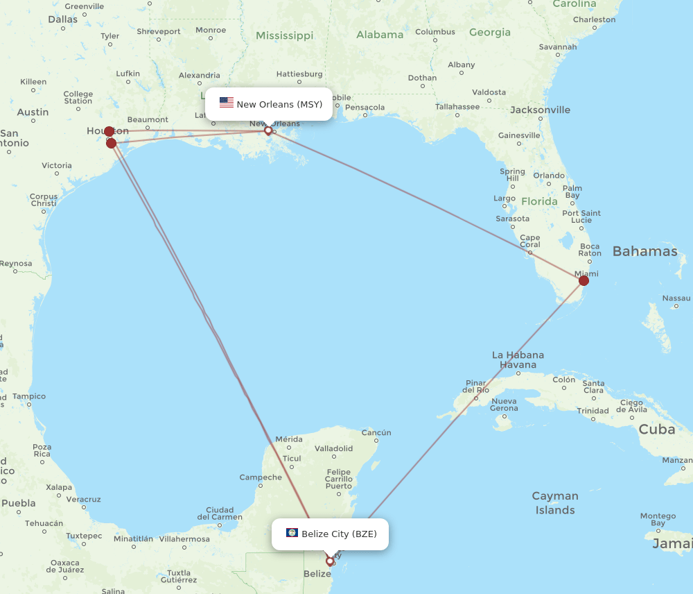 BZE to MSY flights and routes map