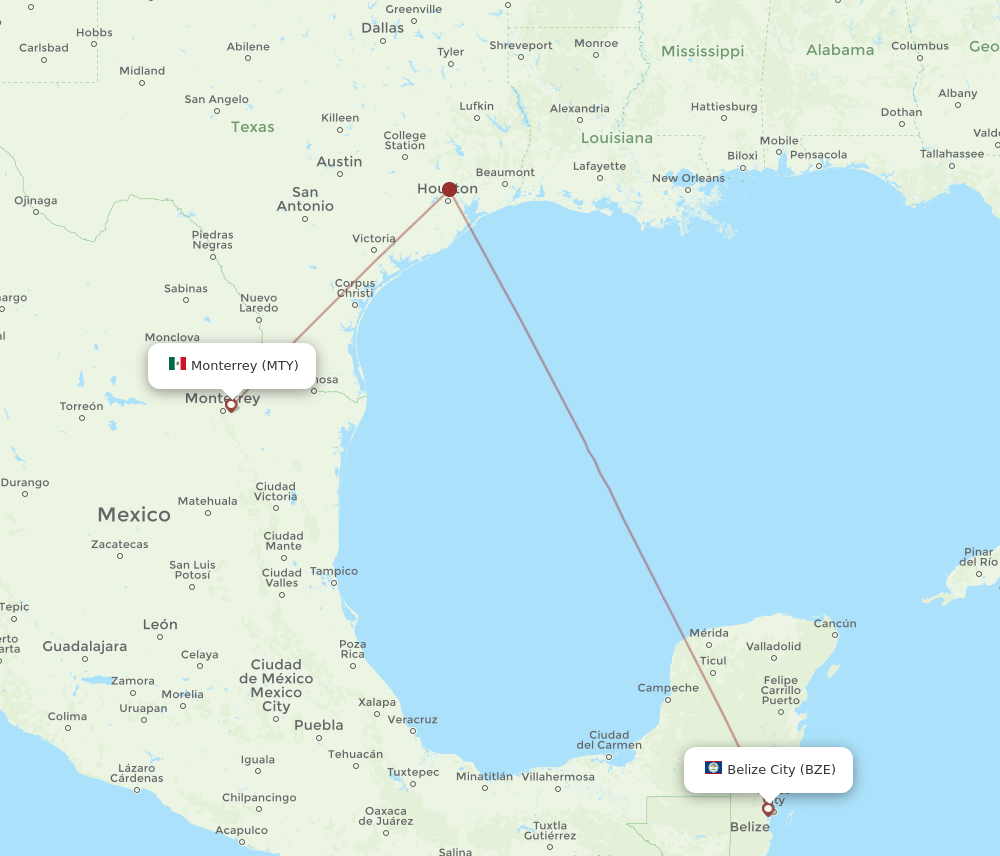 BZE-MTY flight routes