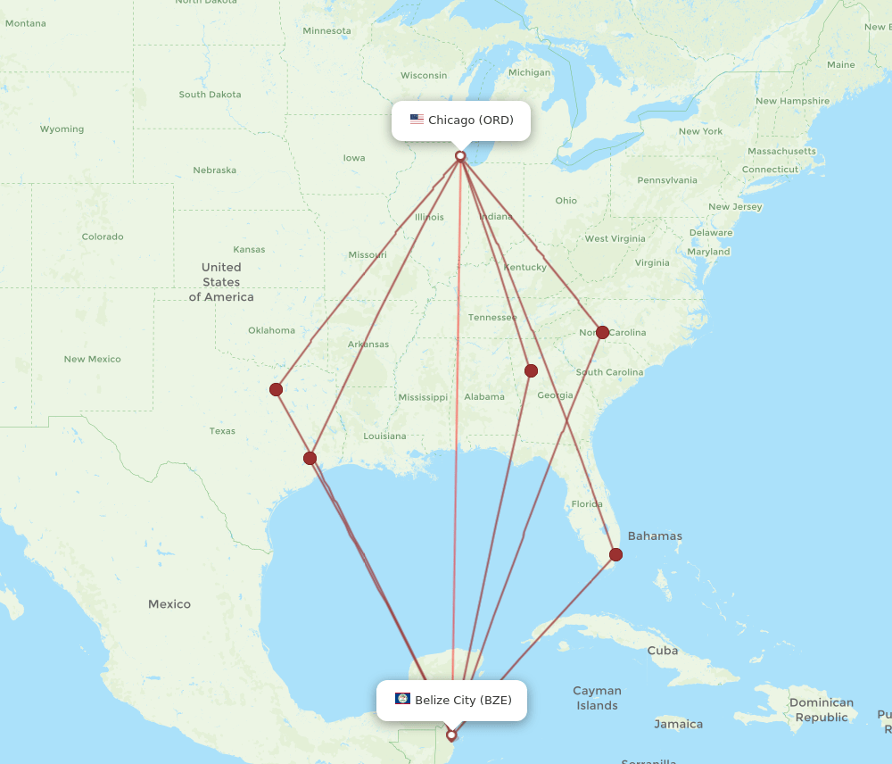 BZE-ORD flight routes