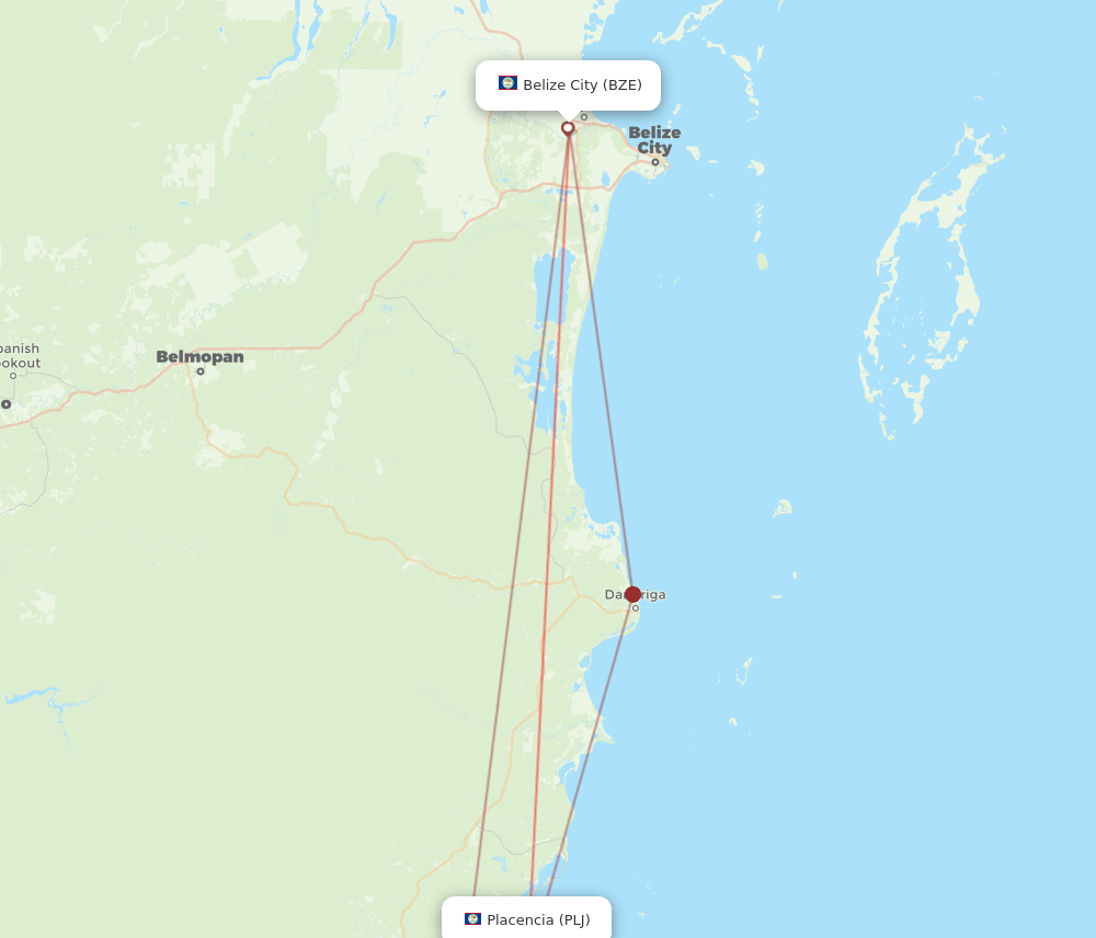 BZE to PLJ flights and routes map