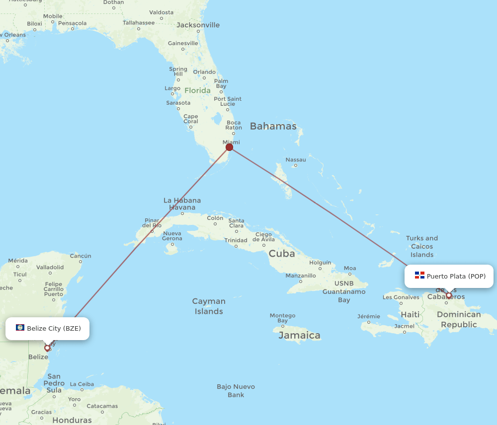 BZE to POP flights and routes map