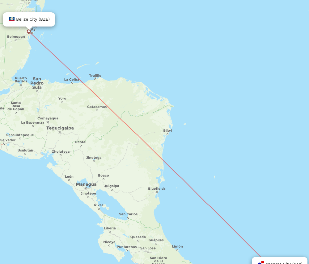 BZE to PTY flights and routes map