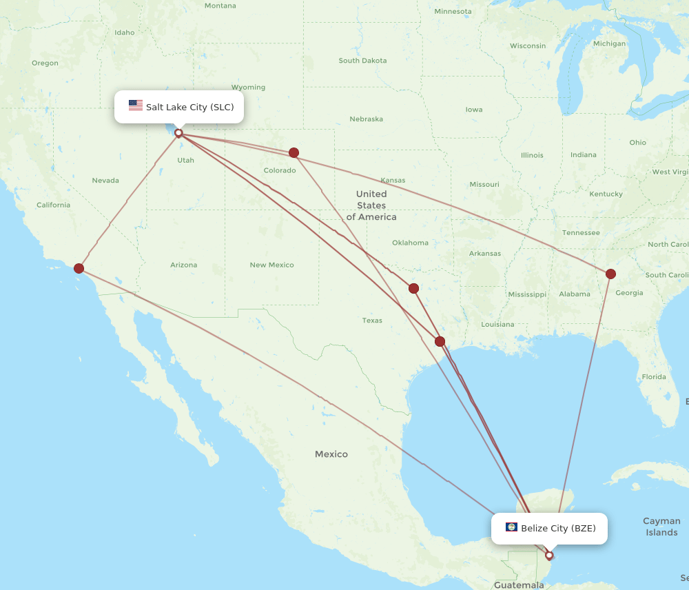 BZE-SLC flight routes