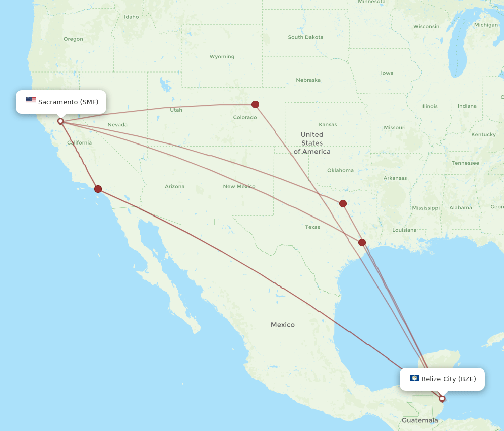 BZE-SMF flight routes