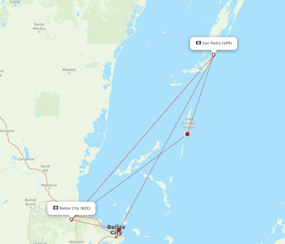 BZE to SPR flights and routes map