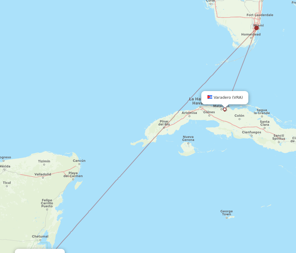 Belize City - Varadero route map and flight paths
