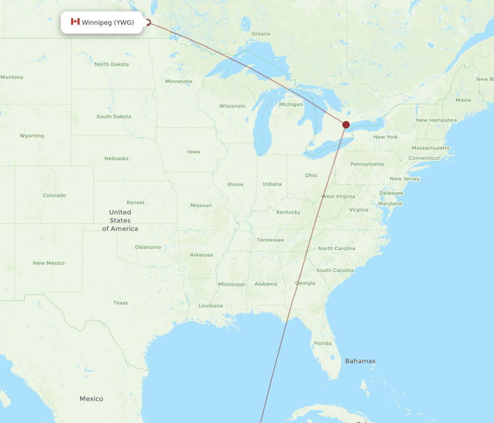 YWG to BZE flights and routes map