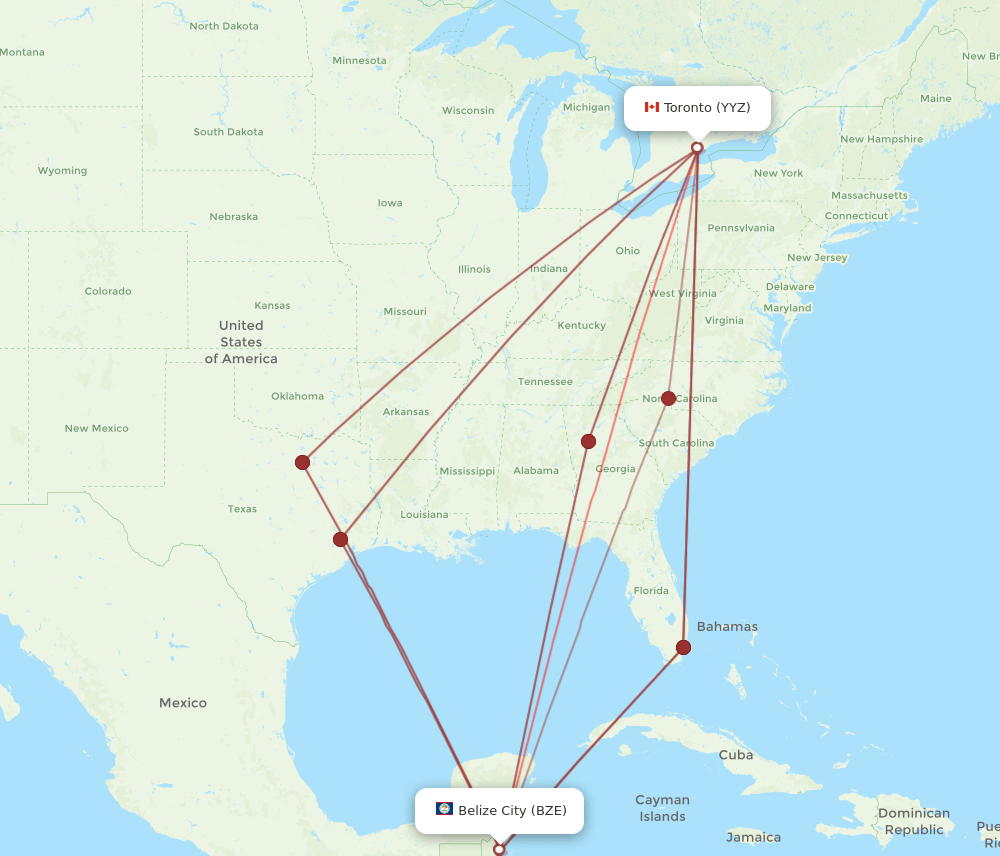 BZE-YYZ flight routes