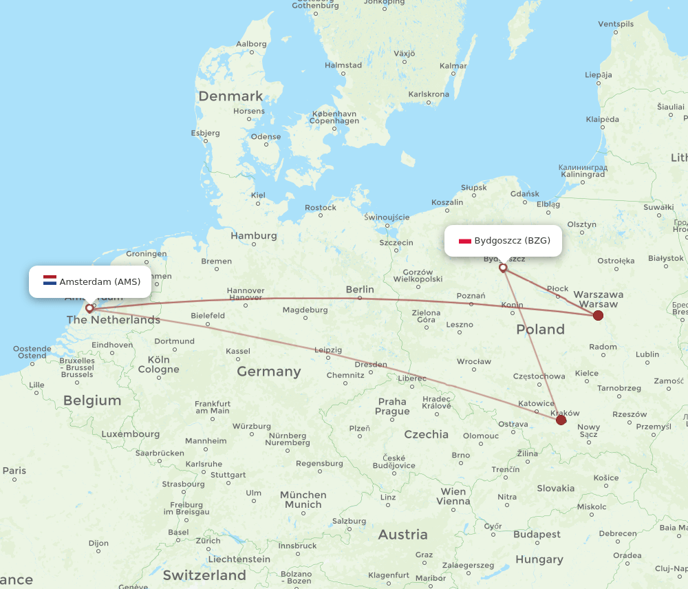 BZG-AMS flight routes