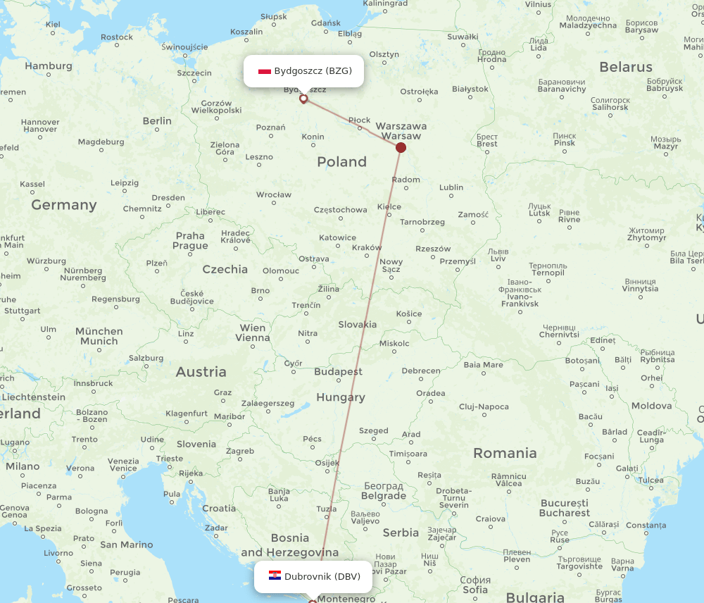 BZG-DBV flight routes