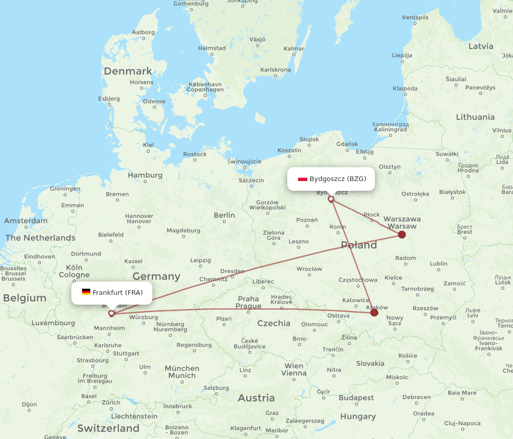 BZG to FRA flights and routes map