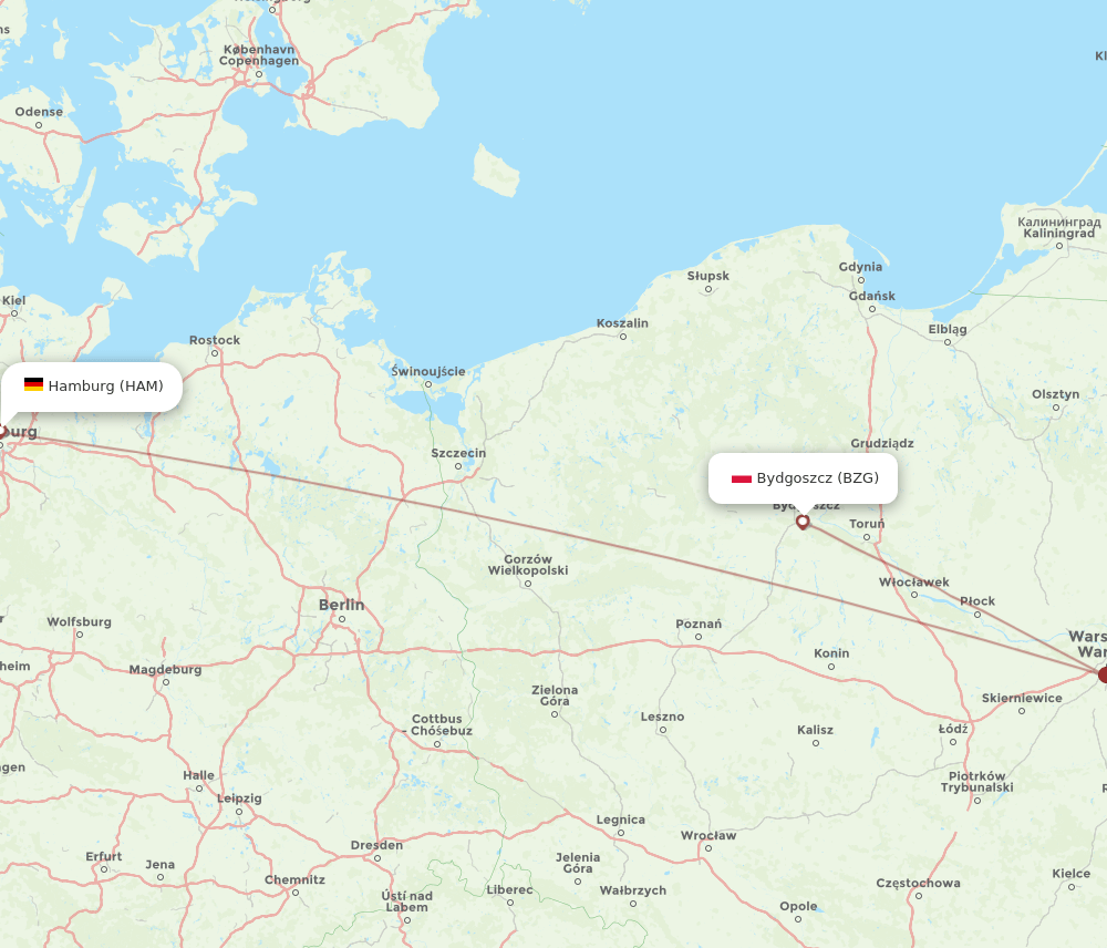 BZG to HAM flights and routes map