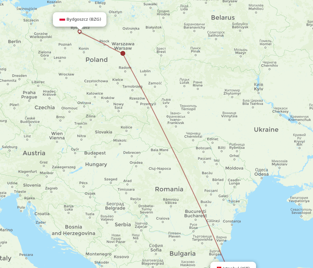BZG to IST flights and routes map