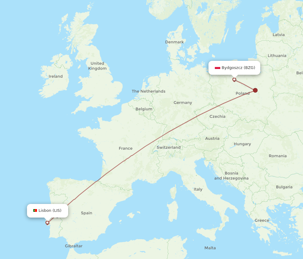 BZG-LIS flight routes