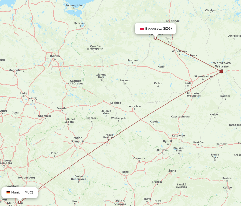 BZG to MUC flights and routes map