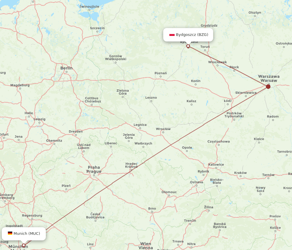 BZG-MUC flight routes