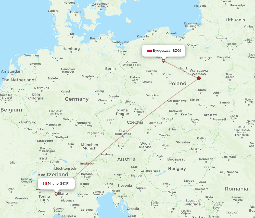 BZG to MXP flights and routes map