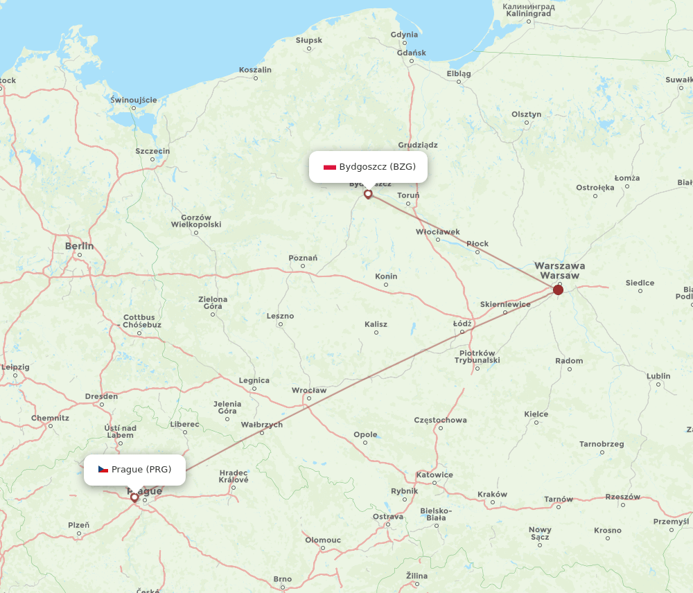 BZG-PRG flight routes